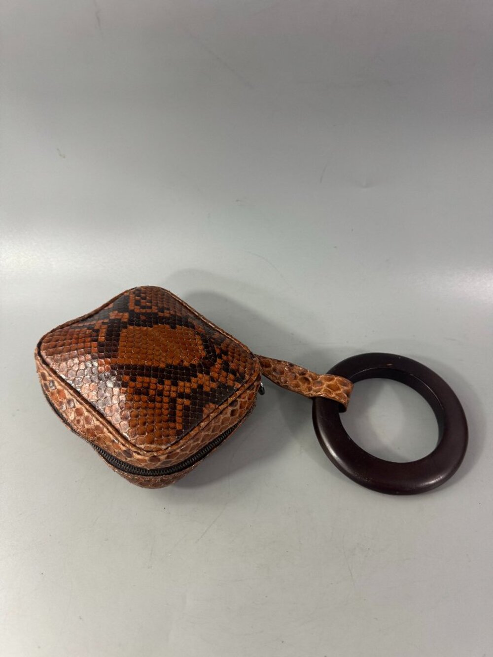 Vintage Perrin Paris Brown Snakeskin Mini Wristlet/Bag